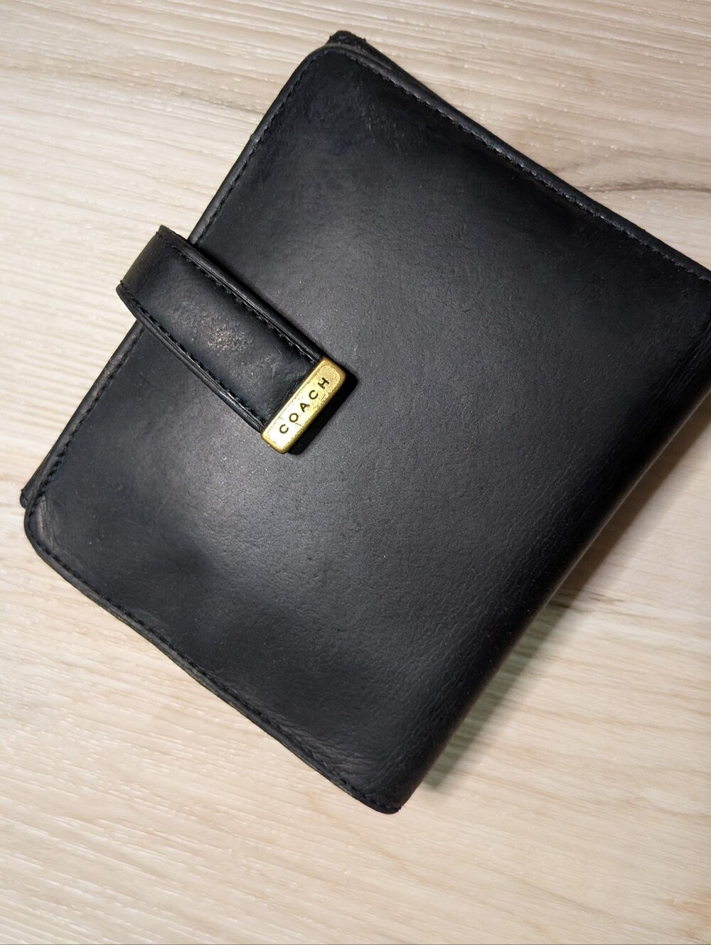 Vintage Black Leather Coach Wallet with Gold Hardware